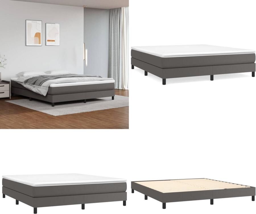 VidaXL Boxspring met matras kunstleer grijs 180x200 cm Boxspring Boxsprings Bed Slaapmeubel