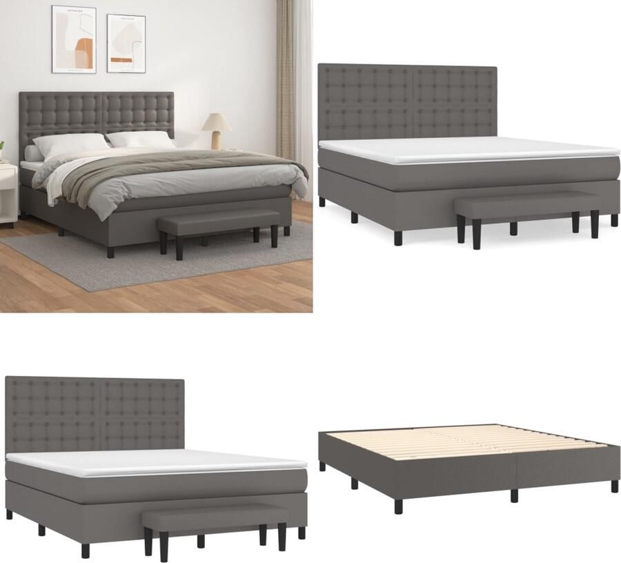 VidaXL Boxspring met matras kunstleer grijs 180x200 cm Boxspring Boxsprings Pocketveringbed Bed