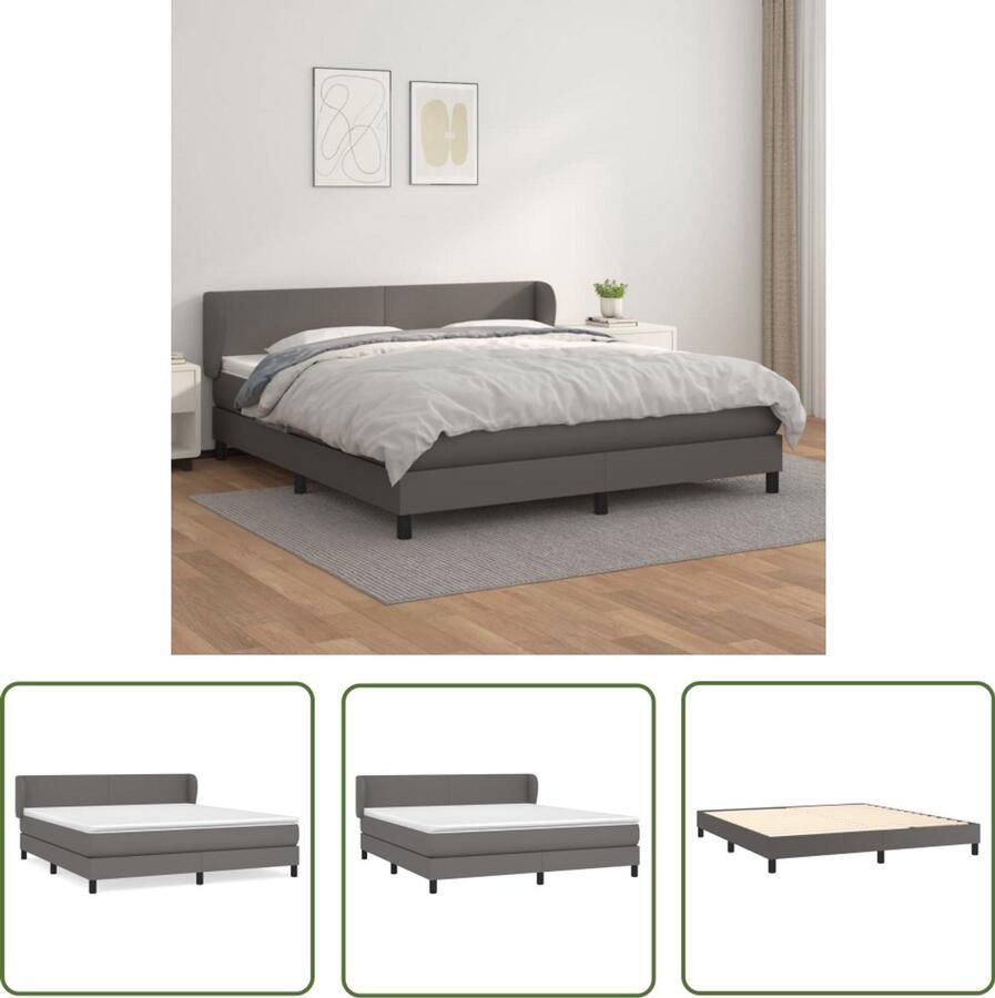 VidaXL Boxspring met matras Kunstleer Grijs 180x200 cm Boxspringbed Boxspring Bed Frame Tweepersoonsbed King Size Bed Lederlook Kunstleder Adjustable Headboard Pocketveer Matras Medium Firm Mattress Bedroom Furniture