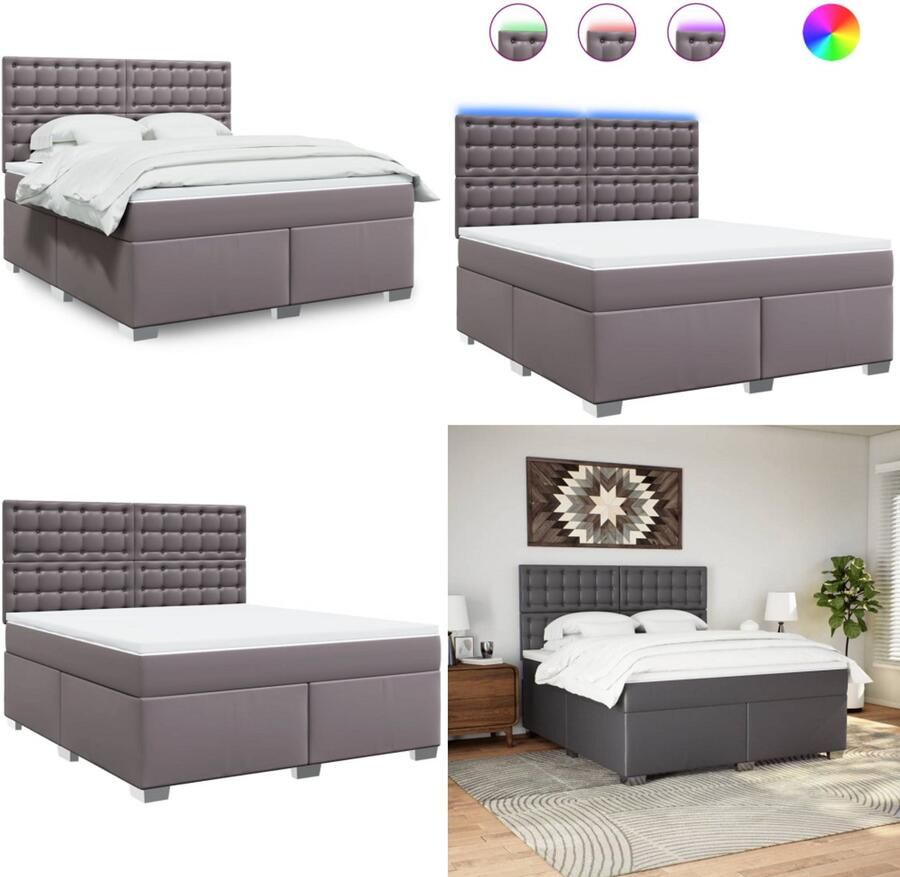 VidaXL Boxspring met matras kunstleer grijs 180x200 cm Boxspringbed Boxspringbedden Boxspring Bed
