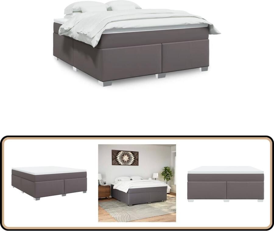 VidaXL Boxspring met matras kunstleer grijs 180x200 cm