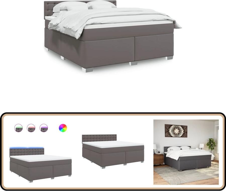 VidaXL Boxspring met matras kunstleer grijs 180x200 cm