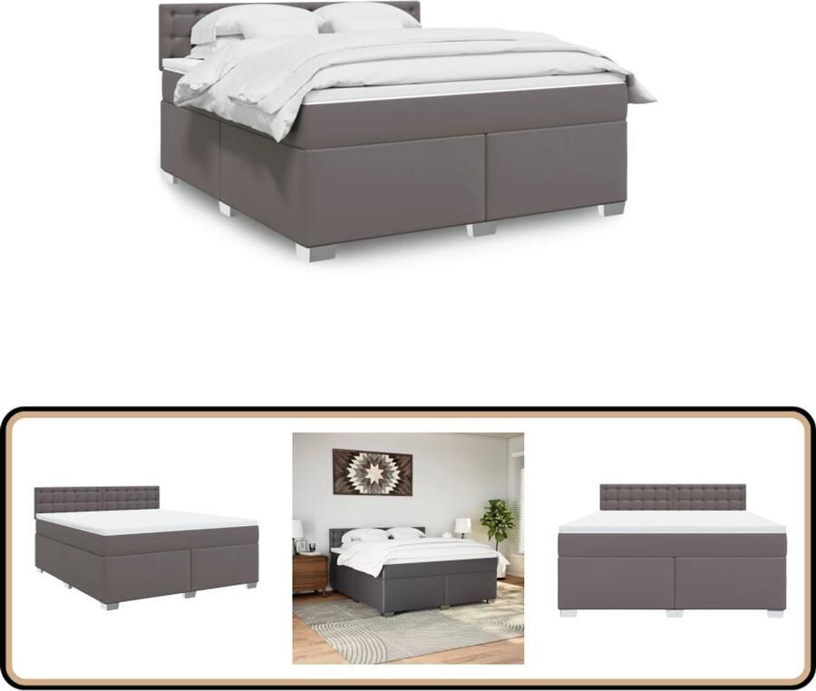 VidaXL Boxspring met matras kunstleer grijs 180x200 cm