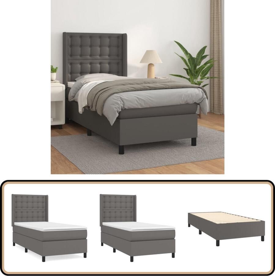 VidaXL Boxspring Kunstleer Grijs 90x200 cm Boxspringbed Boxspring Slaapkamer Meubels Bed Frame Tweepersoonsbed