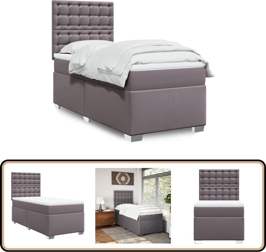 VidaXL Boxspring met matras kunstleer grijs 80x200 cm