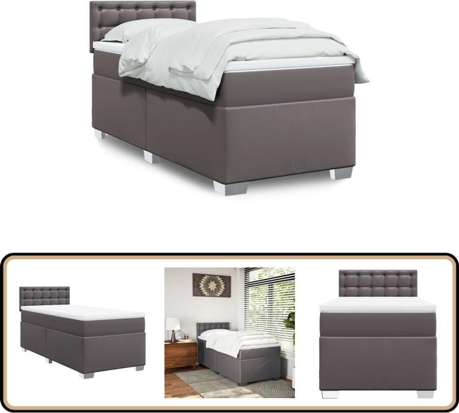VidaXL Boxspring met matras kunstleer grijs 80x200 cm