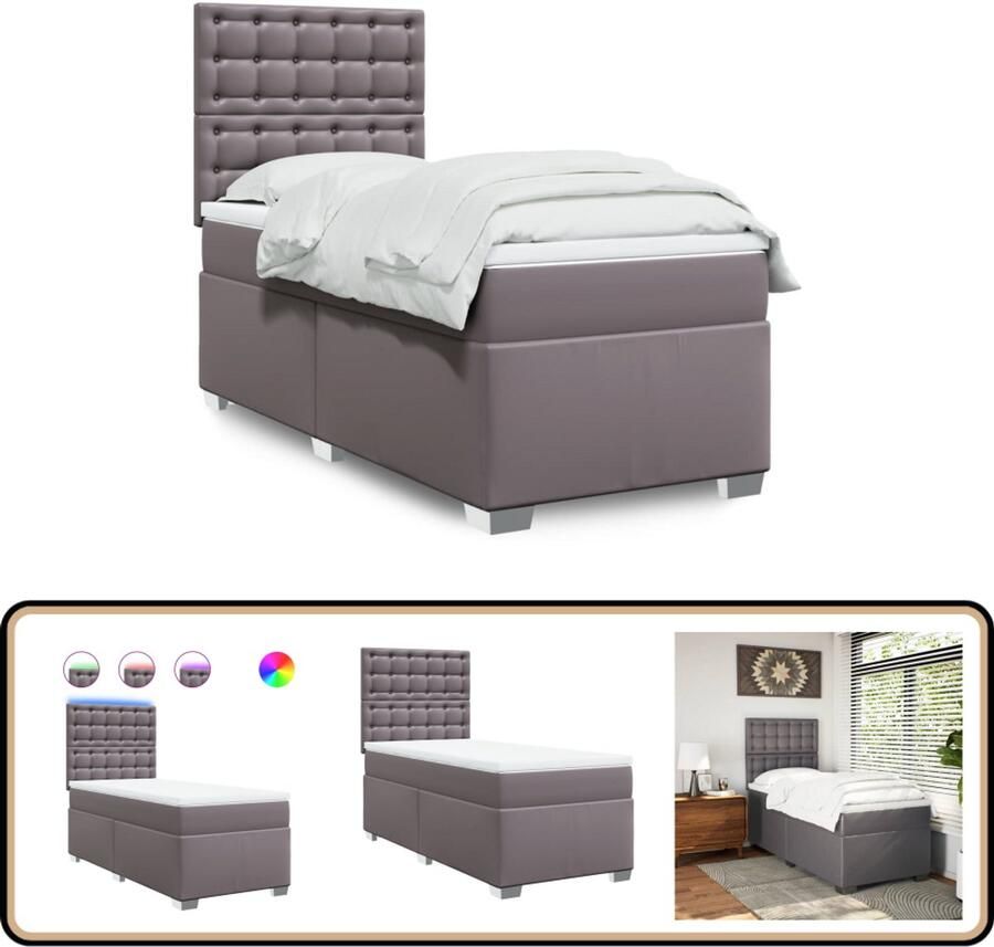 VidaXL Boxspring met matras kunstleer grijs 80x200 cm