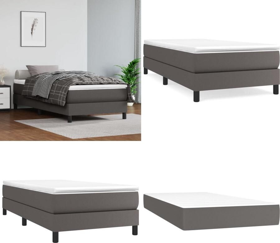 VidaXL Boxspring met matras kunstleer grijs 90x190 cm Boxspring Boxsprings Bed Slaapmeubel