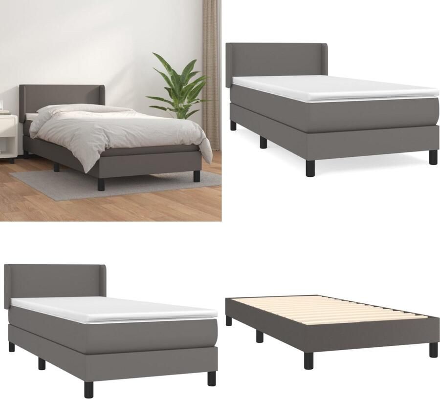 VidaXL Boxspring met matras kunstleer grijs 90x190 cm Boxspring Boxsprings Bed Slaapmeubel - Foto 2
