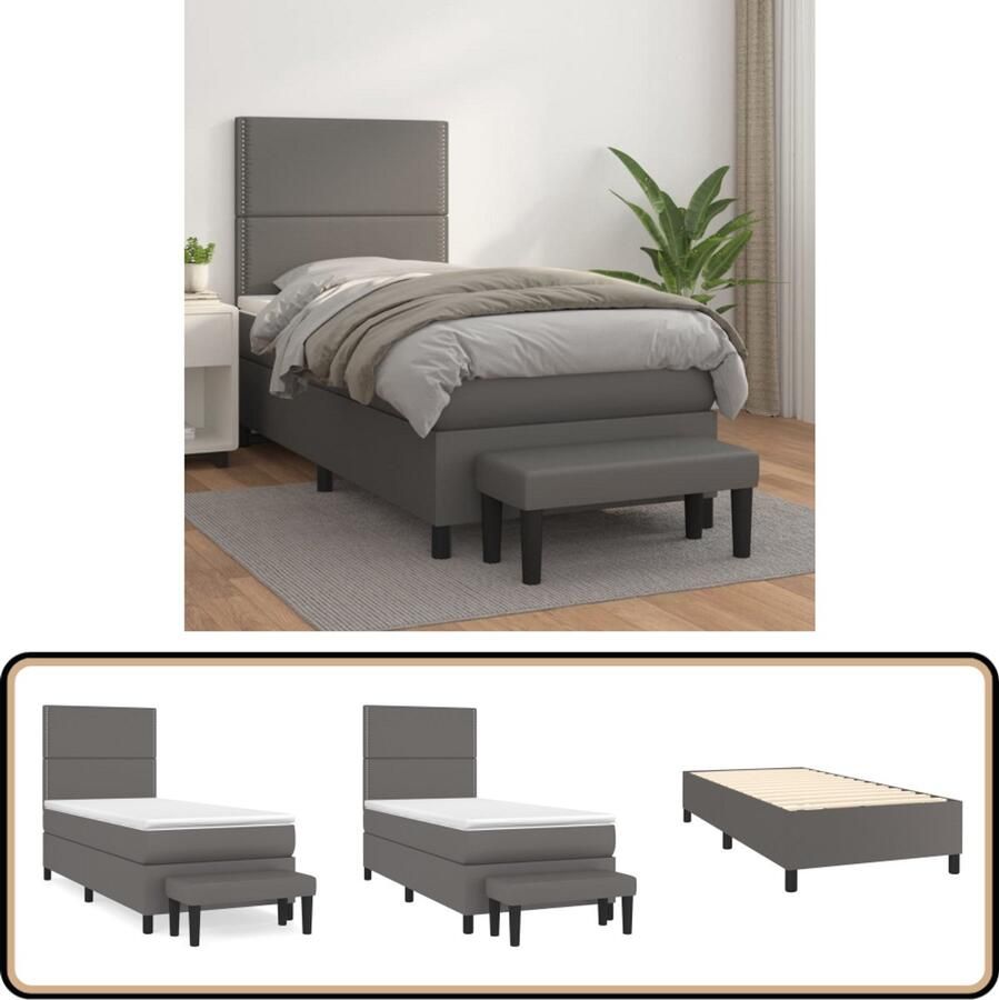 VidaXL Boxspring Kunstleer Grijs 80x200 cm Boxspring Bed Boxspring Bed Frame Kunstleder Bed Elektrisch Verstelbare Hoofdbord Pocketveer Matras Middelhard Matras Tweepersoons Bed Slaapkamer Meubels