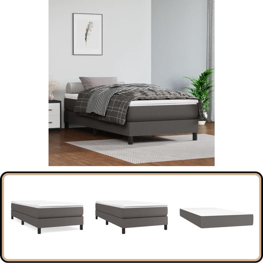 VidaXL Boxspring Grijs 100x200 cm met Matras Boxspringbed Boxspring Slaapcomfort Kunstleder Bed Leder Look Bed Tweepersoons Bed King Size Bed