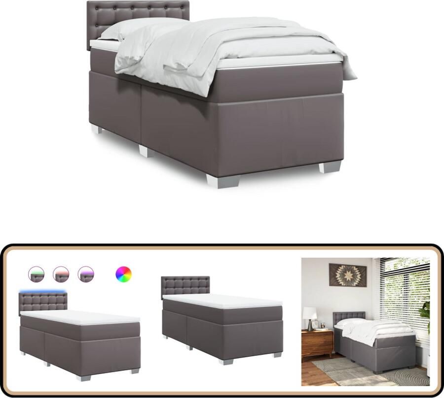 VidaXL Boxspring met matras kunstleer grijs 90x190 cm