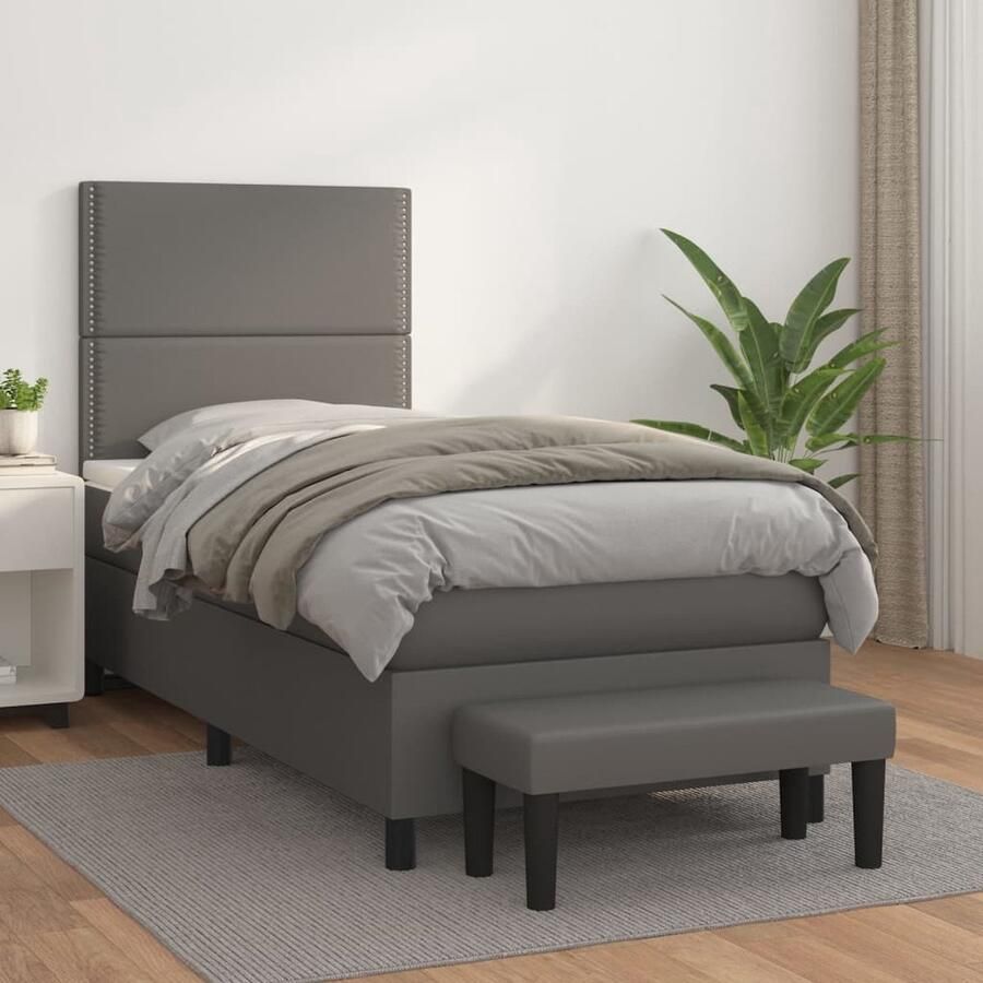 VidaXL Boxspring Kunstleer Grijs 80x200 cm Boxspring Bed Boxspring Bed Frame Kunstleder Bed Elektrisch Verstelbare Hoofdbord Pocketveer Matras Middelhard Matras Tweepersoons Bed Slaapkamer Meubels - Foto 2