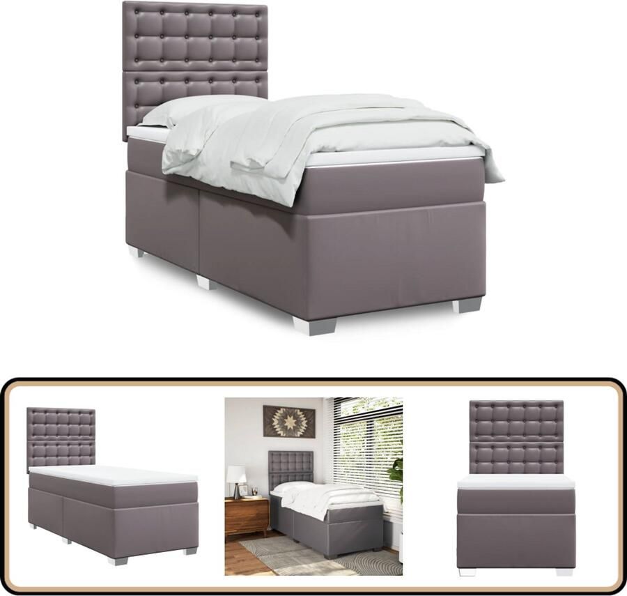 VidaXL Boxspring met matras kunstleer grijs 90x200 cm