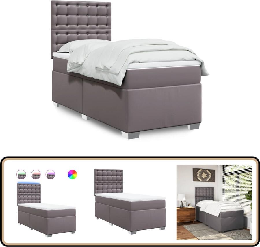 VidaXL Boxspring met matras kunstleer grijs 90x200 cm
