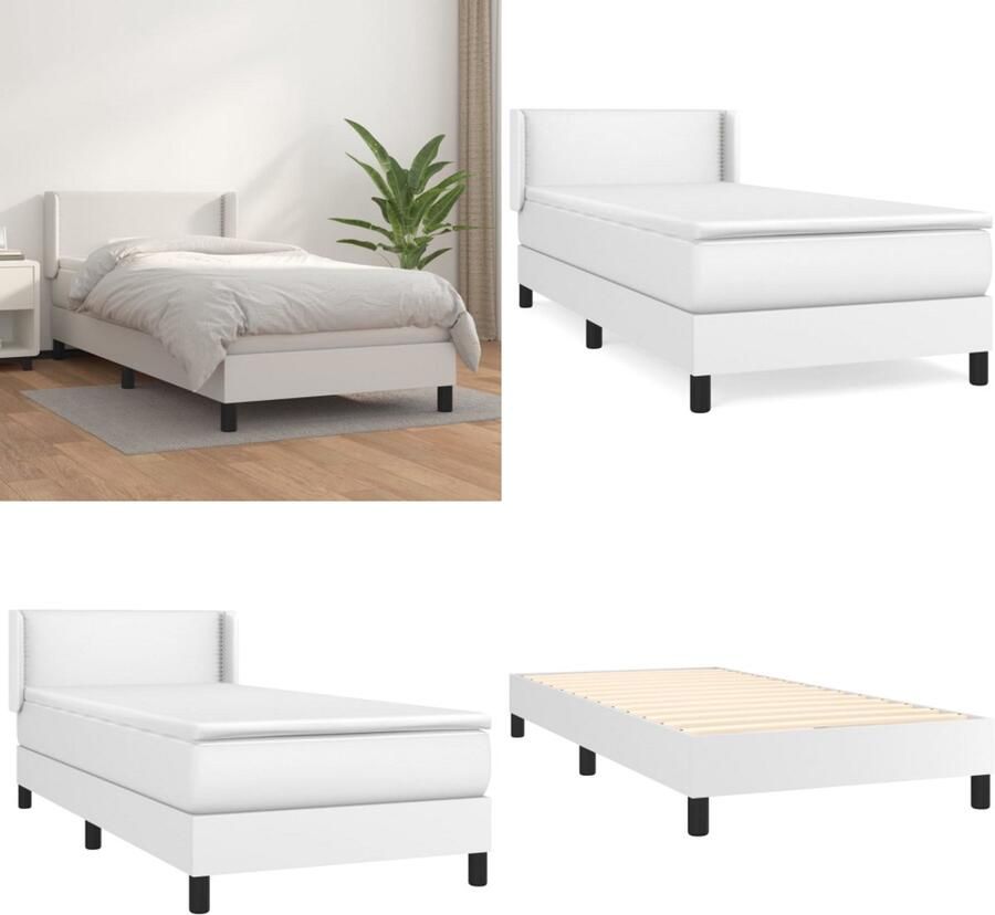 VidaXL Boxspring met matras kunstleer wit 100x200 cm Boxspring Boxsprings Bed Slaapmeubel