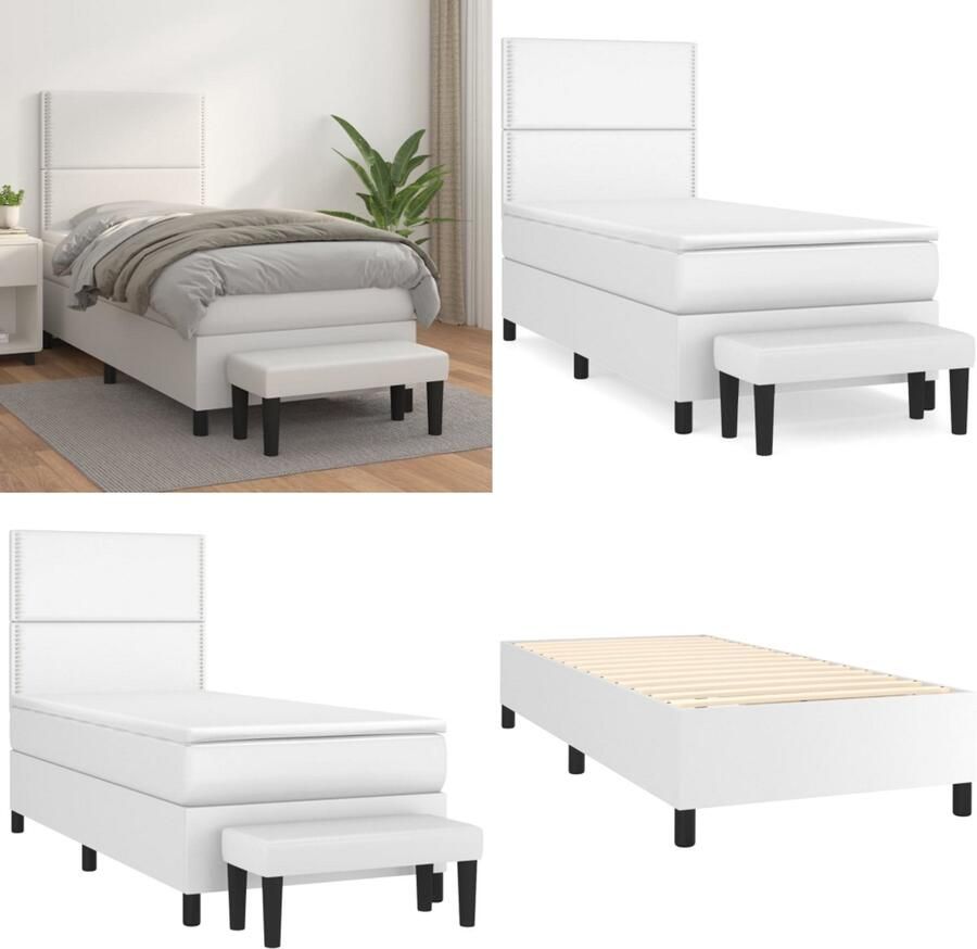 VidaXL Boxspring met matras kunstleer wit 100x200 cm Boxspring Boxsprings Pocketveringbed Bed