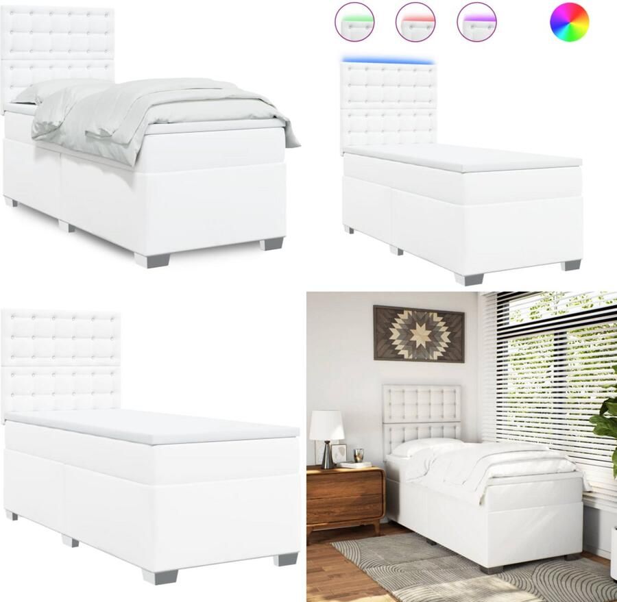 VidaXL Boxspring met matras kunstleer wit 100x200 cm Boxspringbed Boxspringbedden Boxspring Bed