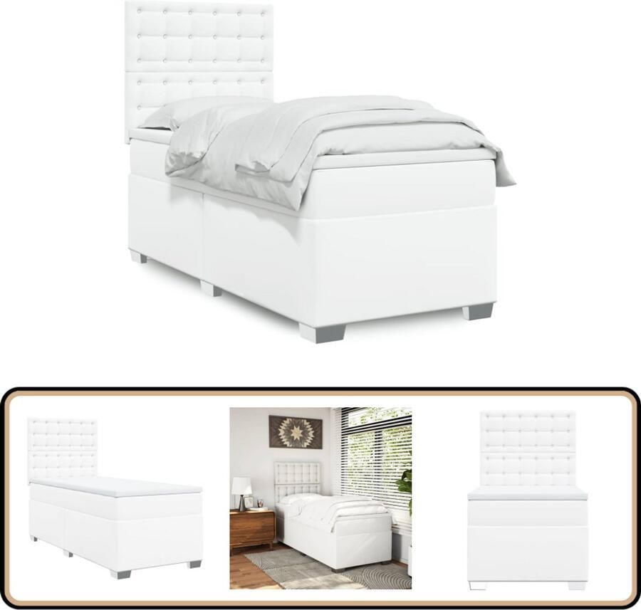 VidaXL Boxspring met matras kunstleer wit 100x200 cm