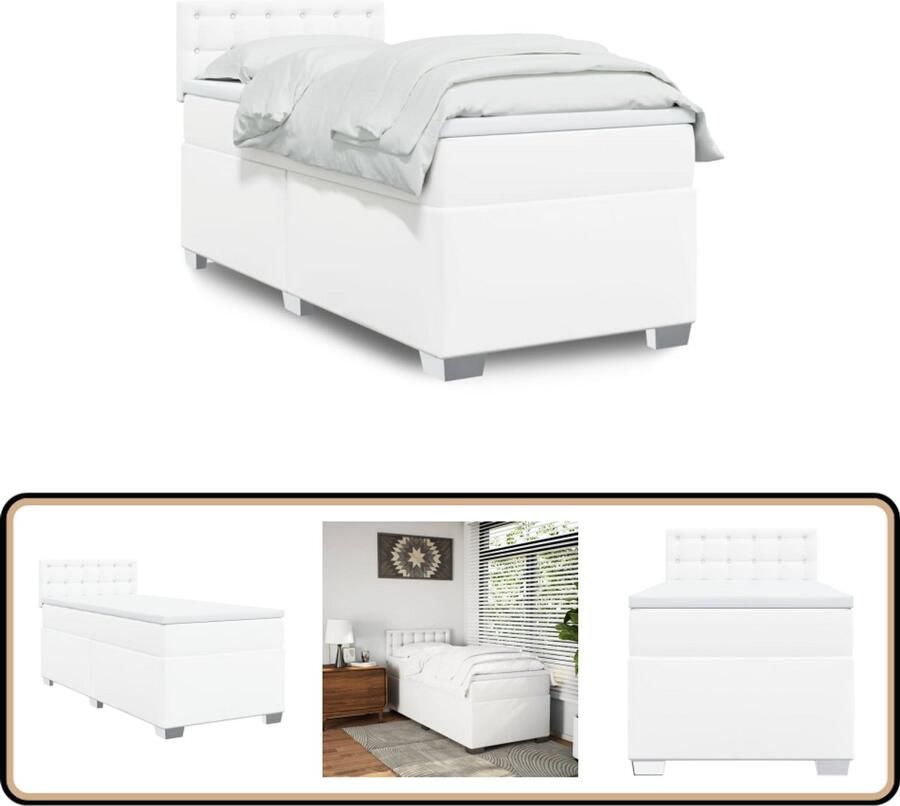 VidaXL Boxspring met matras kunstleer wit 100x200 cm