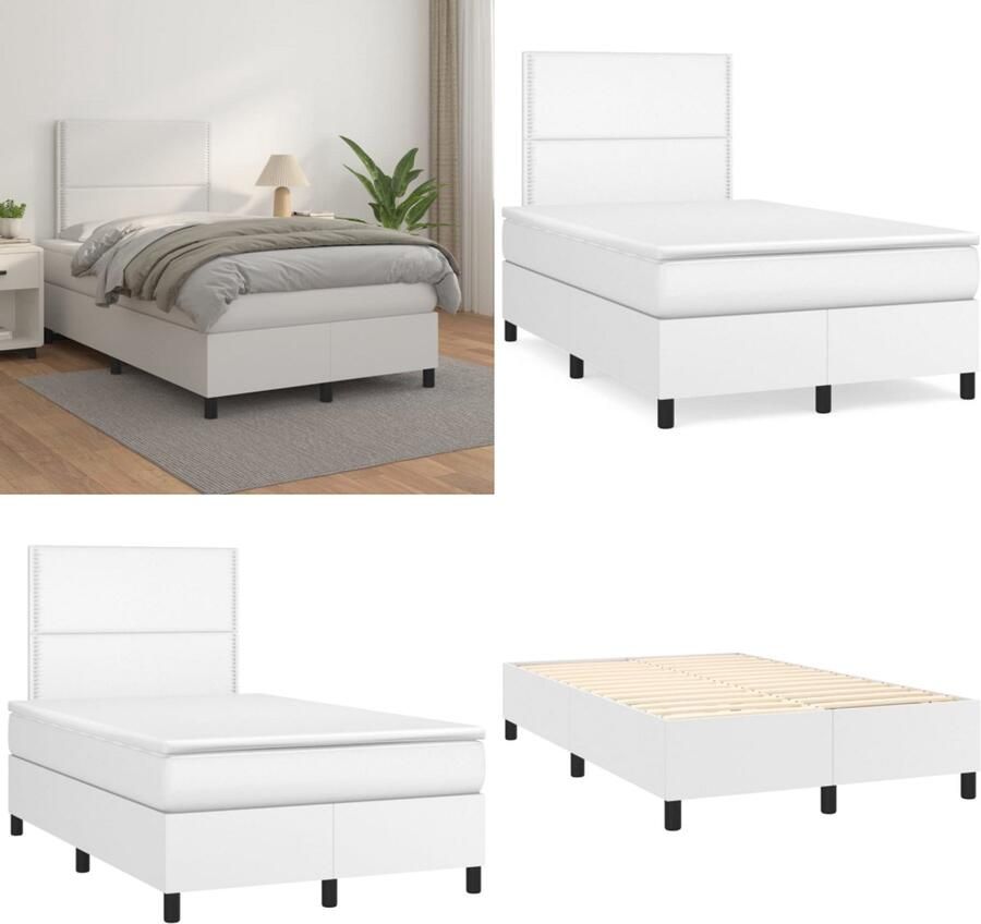 VidaXL Boxspring met matras kunstleer wit 120x200 cm Boxspring Boxsprings Bed Slaapmeubel