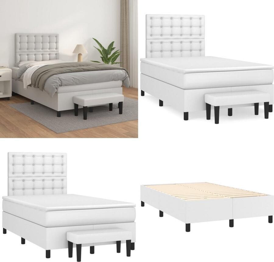 VidaXL Boxspring met matras kunstleer wit 120x200 cm Boxspring Boxsprings Pocketveringbed Bed