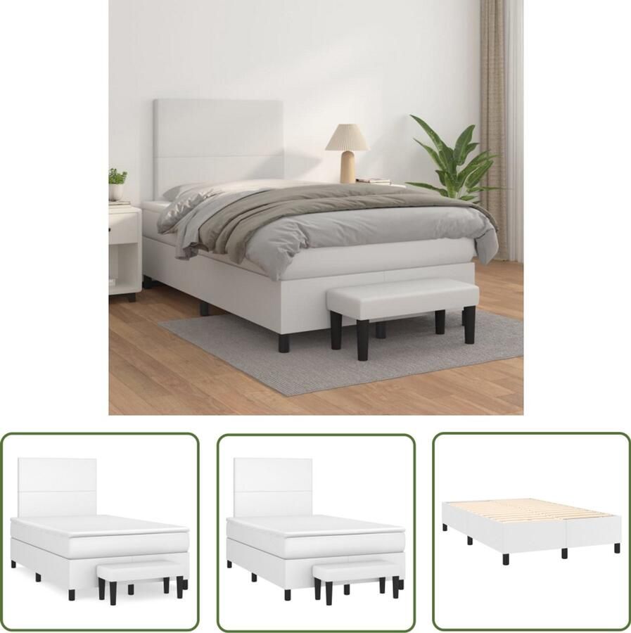 VidaXL Boxspring met Matras Kunstleer Wit 120x200 cm Boxspringbed Slaapcomfort Kunstleder Verstelbare Hoofdbord Pocketvering Matras Middelduur Huideenvriendelijk Multifunctionele Bank