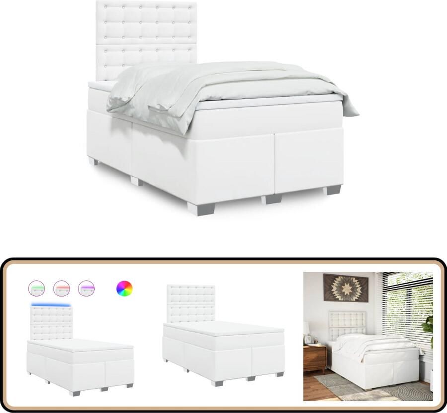 VidaXL Boxspring met matras kunstleer wit 120x200 cm