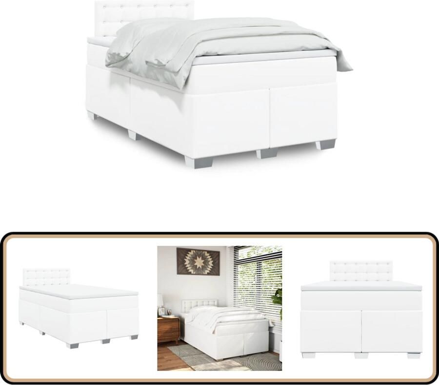 VidaXL Boxspring met matras kunstleer wit 120x200 cm
