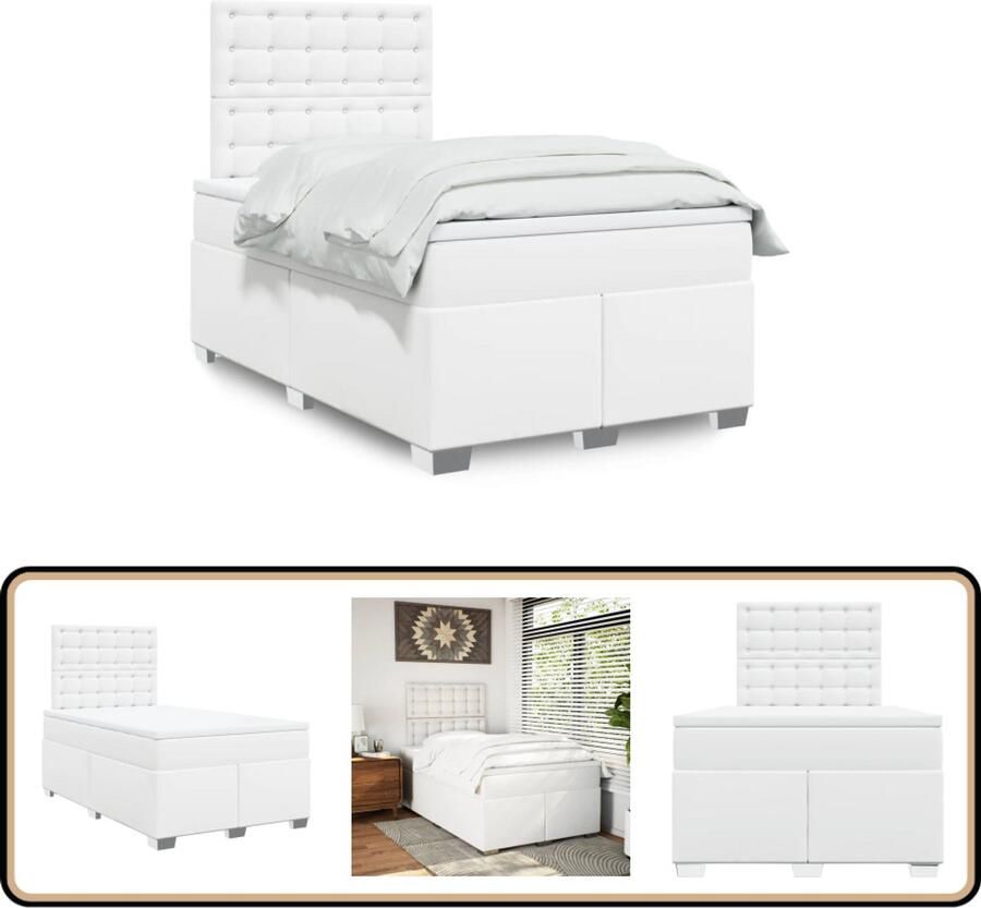 VidaXL Boxspring met matras kunstleer wit 120x200 cm