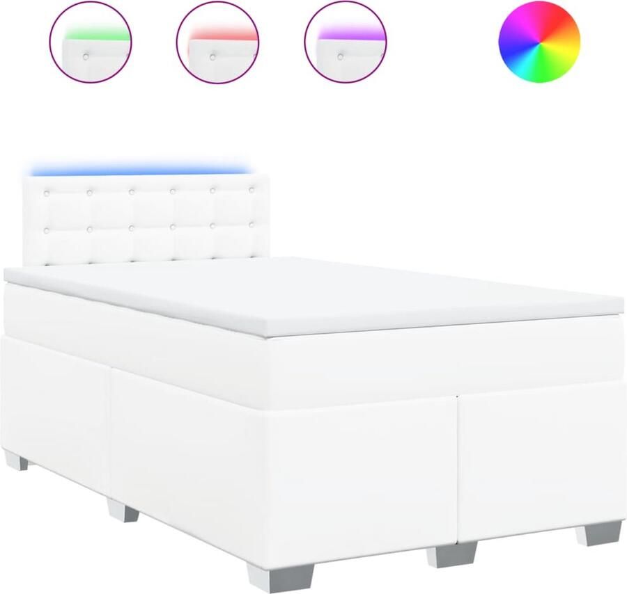 VidaXL Boxspring met matras kunstleer wit 120x200 cm - Foto 4