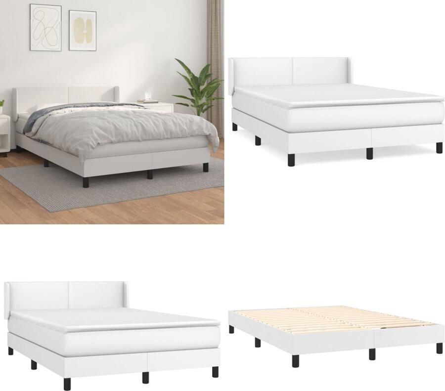 VidaXL Boxspring met matras kunstleer wit 140x200 cm Boxspring Boxsprings Bed Slaapmeubel
