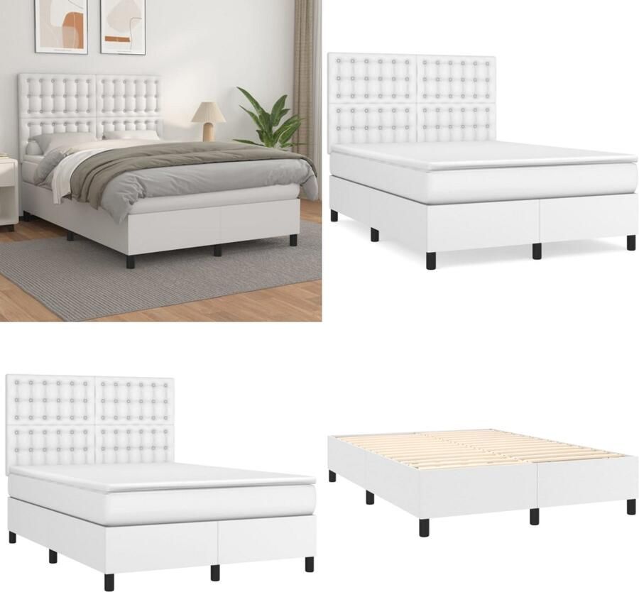VidaXL Boxspring met matras kunstleer wit 140x200 cm Boxspring Boxsprings Bed Slaapmeubel