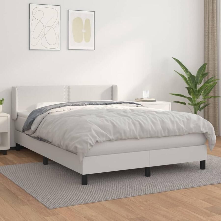 VidaXL Boxspring met matras Kunstleer Wit 140x200 cm Boxspringbed Kunstleder Bed Pocketveer Matras Middenhard Matras Boxspring Tweepersoons Bed Wit Bed Slaapkamer Meubels - Foto 2