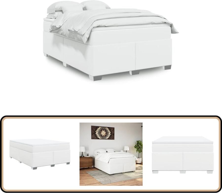 VidaXL Boxspring met matras kunstleer wit 140x200 cm