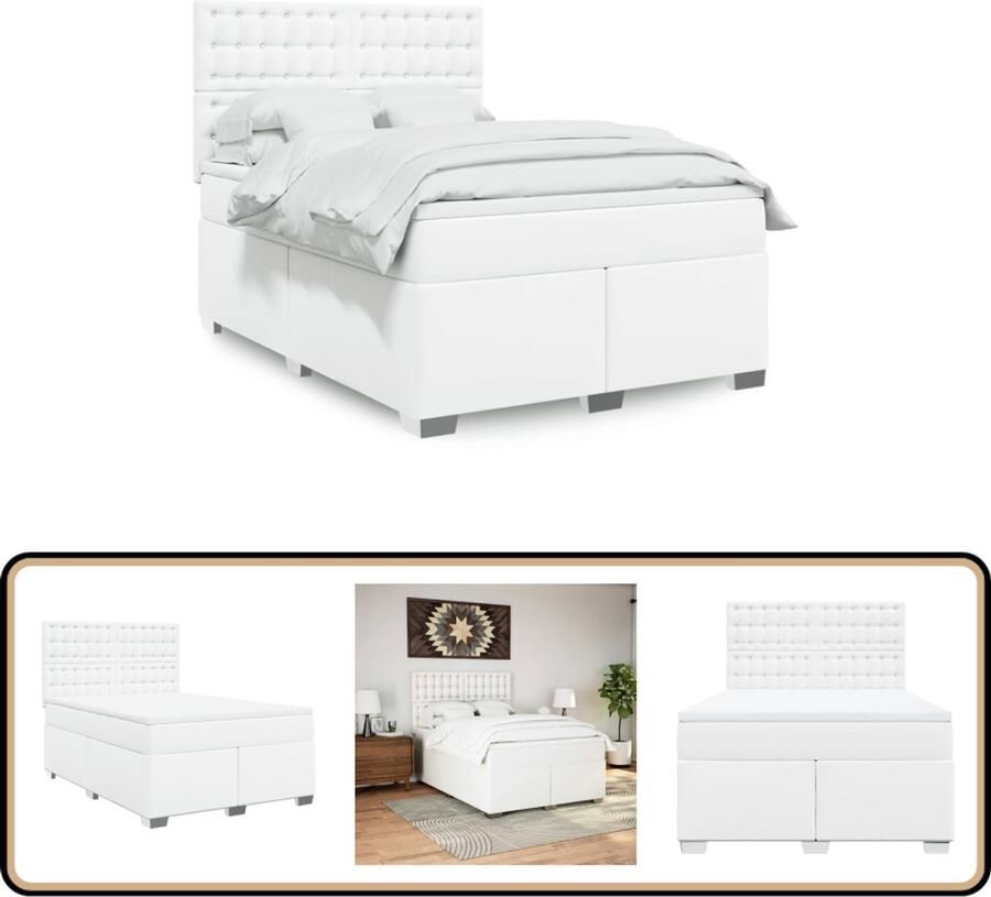 VidaXL Boxspring met matras kunstleer wit 140x200 cm