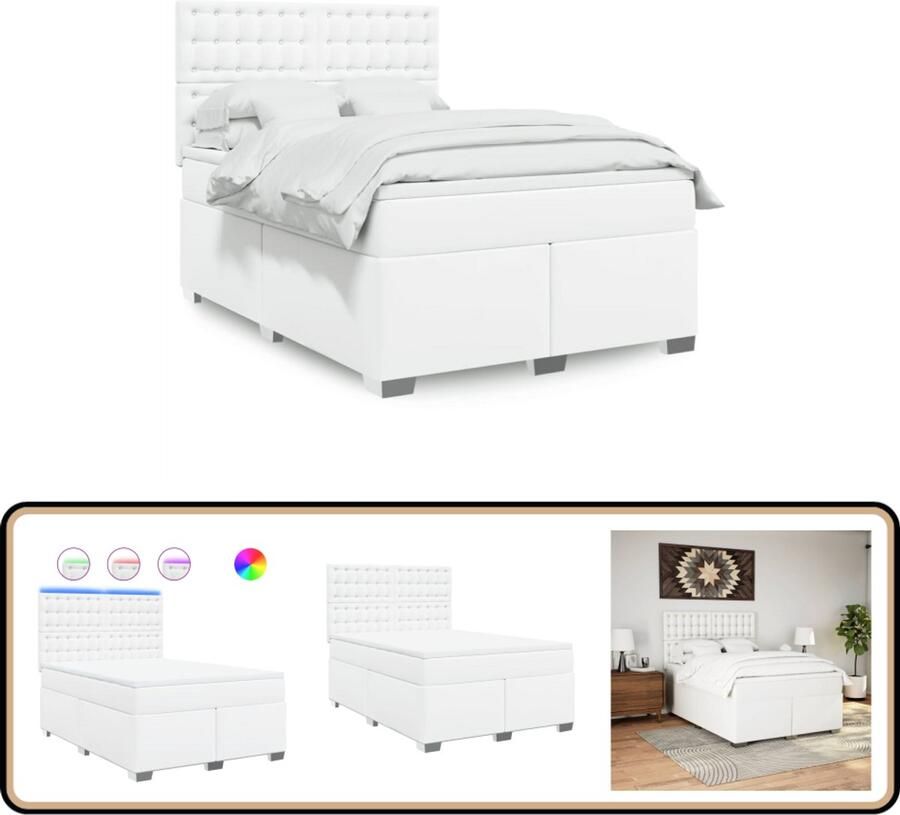 VidaXL Boxspring met matras kunstleer wit 140x200 cm