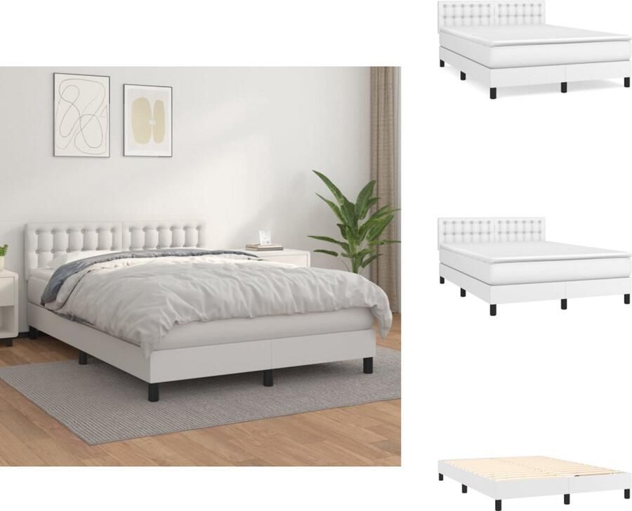 Vida XL Boxspring met matras kunstleer wit 140x200 cm SKU: V3141066 - Foto 4