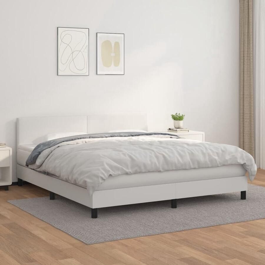 VidaXL Boxspring met matras Kunstleer Wit 160x200 cm Boxspringbed Kunstleder Bed Tweepersoons Bed Verstelbare Hoofdbord Pocketveer Matras