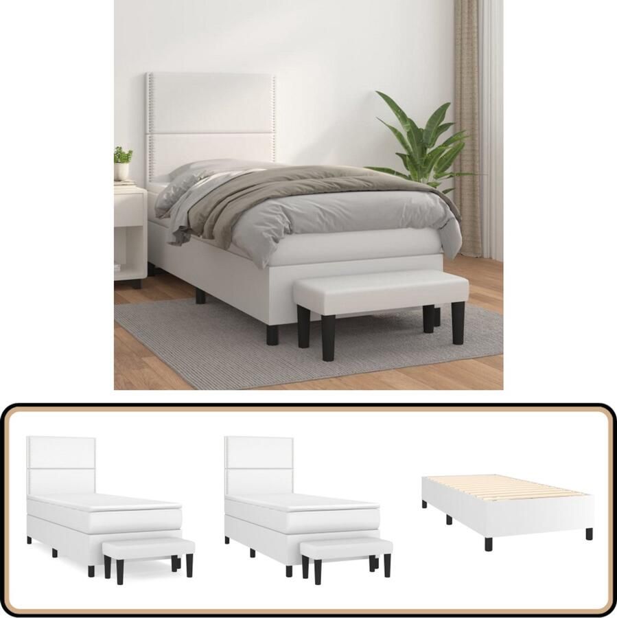 VidaXL Boxspring met Matras Kunstleer Wit 80x200 cm Boxspringbed Kunstleder Bed Pocketveer Matras Middenhard Matras Tweepersoons Bed