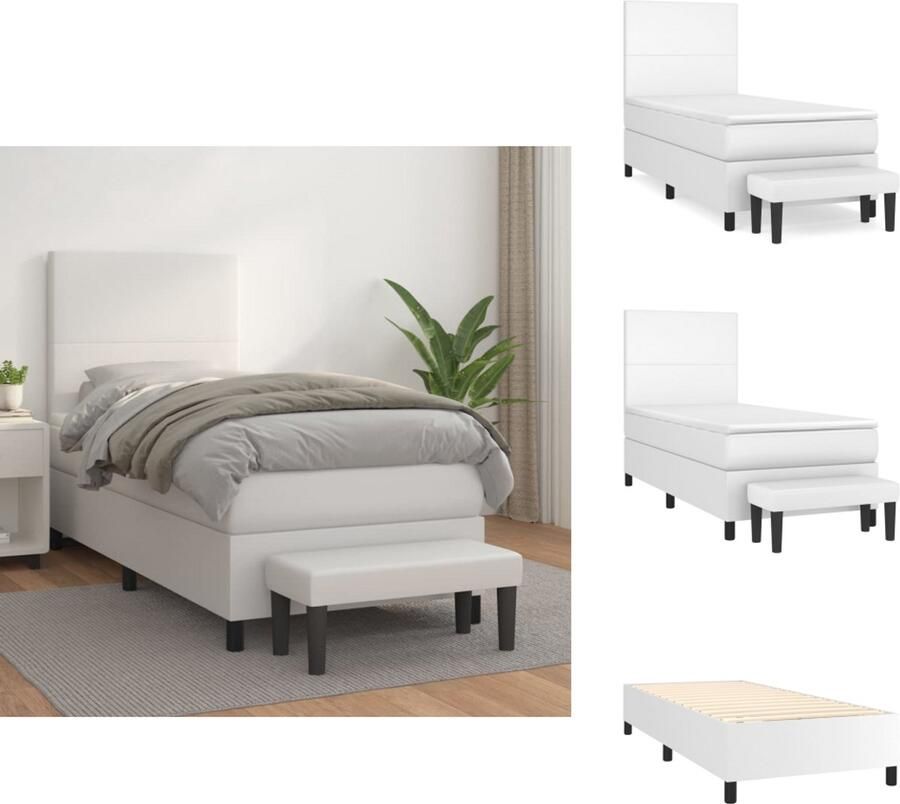 The Living Store Boxspringbed Pocketvering matras Middelharde ondersteuning Huidvriendelijk topmatras Multifunctioneel bankje Boxspringbed Slaapcomfort Pocketveermatras Kunstleder Wit Bed - Foto 2