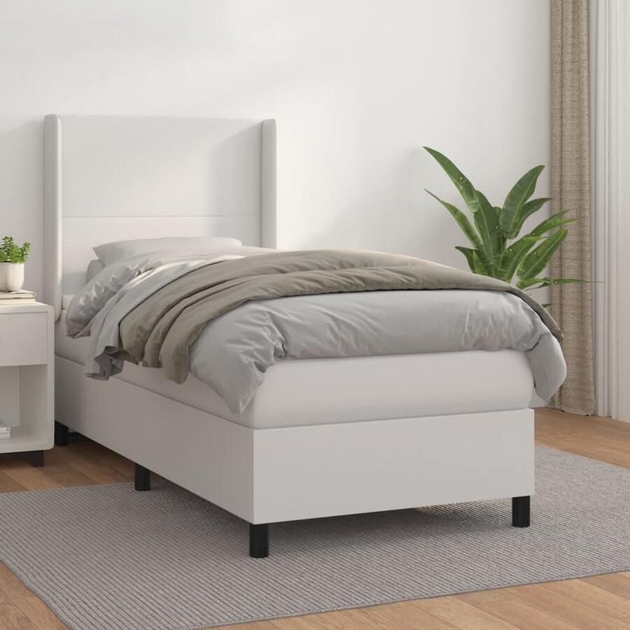 VidaXL Boxspring met matras Kunstleer Wit 90x190 cm Boxspringbed Boxspring Lederlook Elektrisch Verstelbare Hoofdbord Pocketed Veren Matras Medium Hard Witte Bed - Foto 2