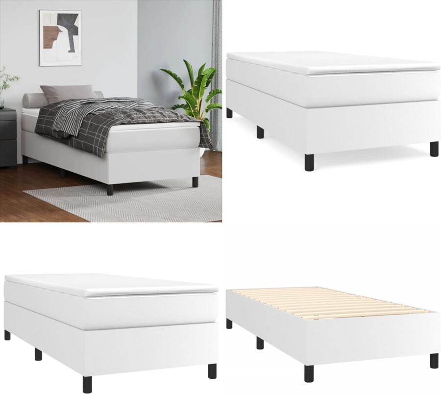 Vida XL Boxspring met matras kunstleer wit 90x200 cm SKU: V3144585 - Foto 2