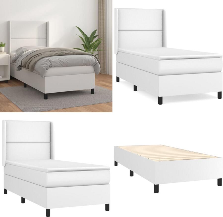 VidaXL Boxspring met matras kunstleer wit 90x200 cm Boxspring Boxsprings Bed Slaapmeubel - Foto 2