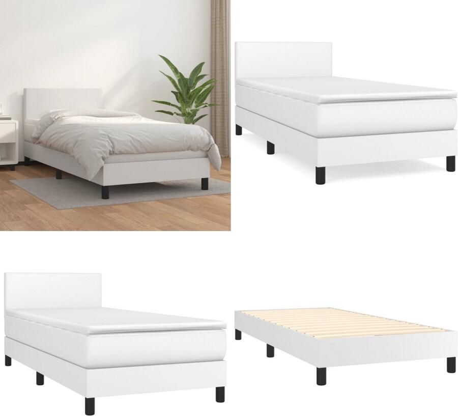 VidaXL Boxspring met matras kunstleer wit 90x200 cm Boxspring Boxsprings Bed Slaapmeubel