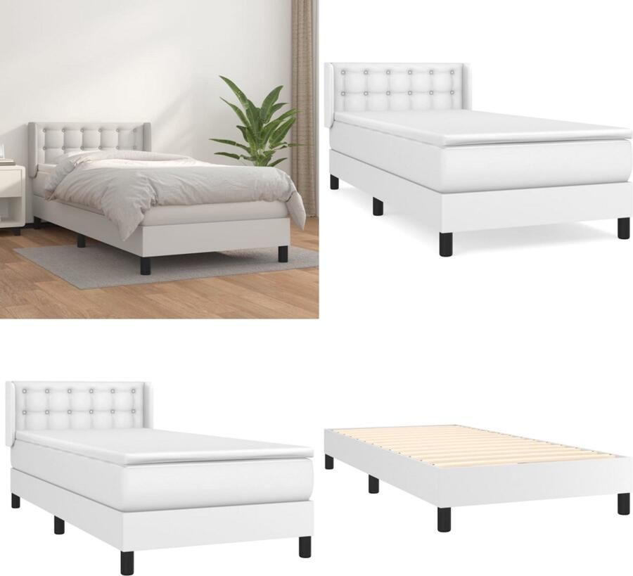 VidaXL Boxspring met matras kunstleer wit 90x200 cm Boxspring Boxsprings Bed Slaapmeubel