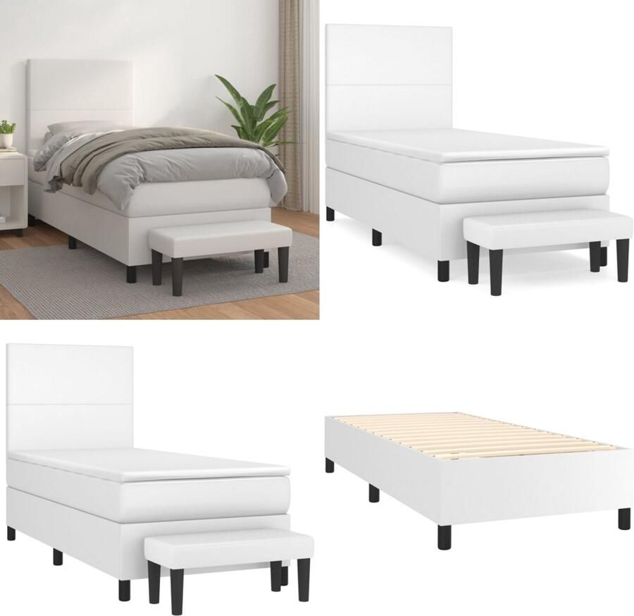 VidaXL Boxspring met matras kunstleer wit 90x200 cm Boxspring Boxsprings Pocketveringbed Bed - Foto 2