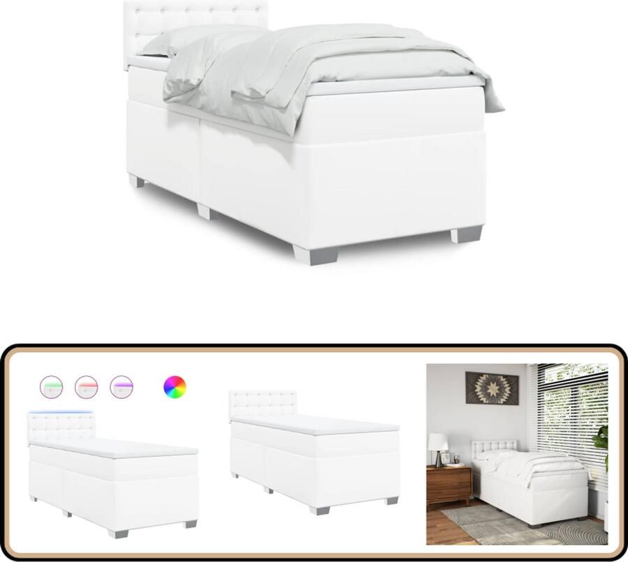 VidaXL Boxspring met matras kunstleer wit 90x200 cm