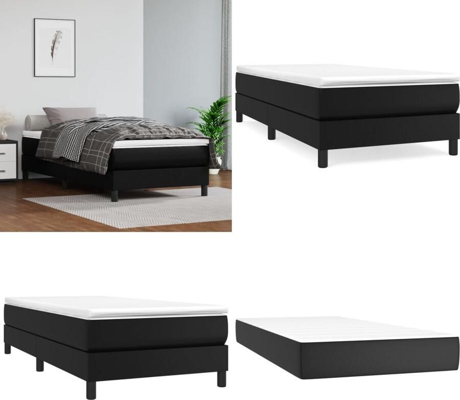 VidaXL Boxspring met matras kunstleer zwart 90x200 cm Boxspring Boxsprings Bed Slaapmeubel