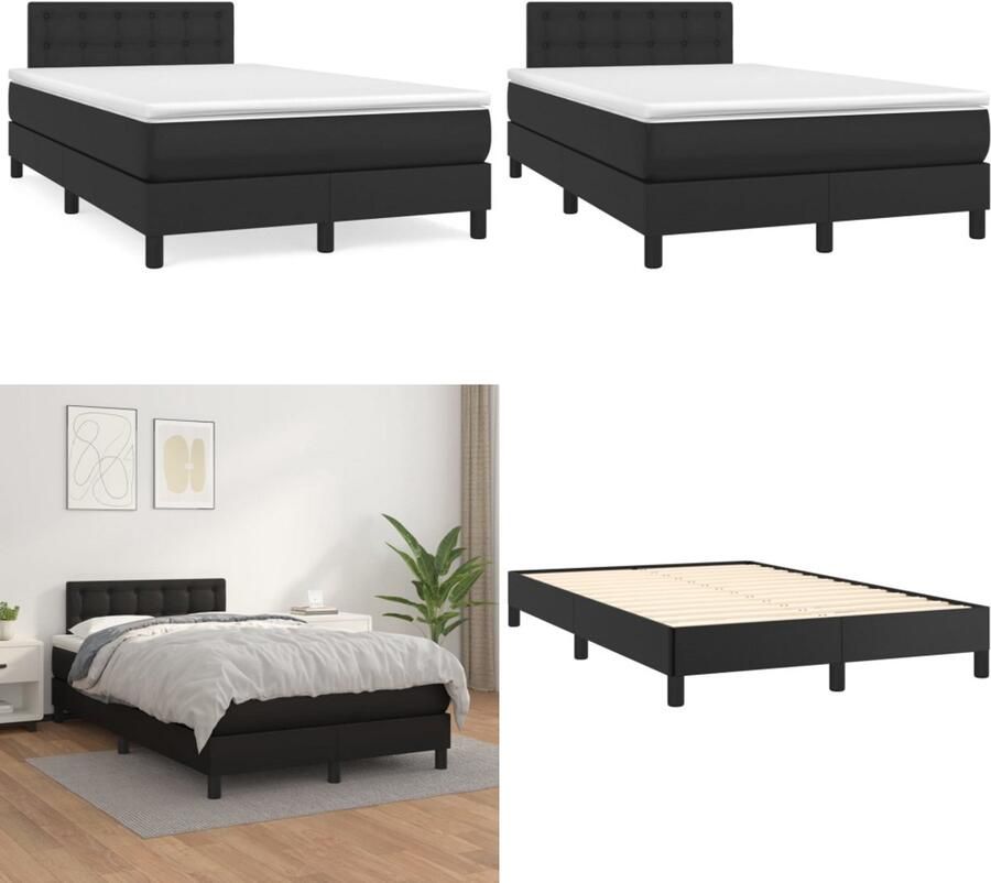 VidaXL Boxspring met matras kunstleer zwart 120x190 cm Boxspring Boxsprings Bed Slaapmeubel